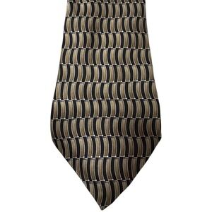 Wembley 100% Silk Tie Gold Black Geometric‎ Retro Modern Classic Menswear
